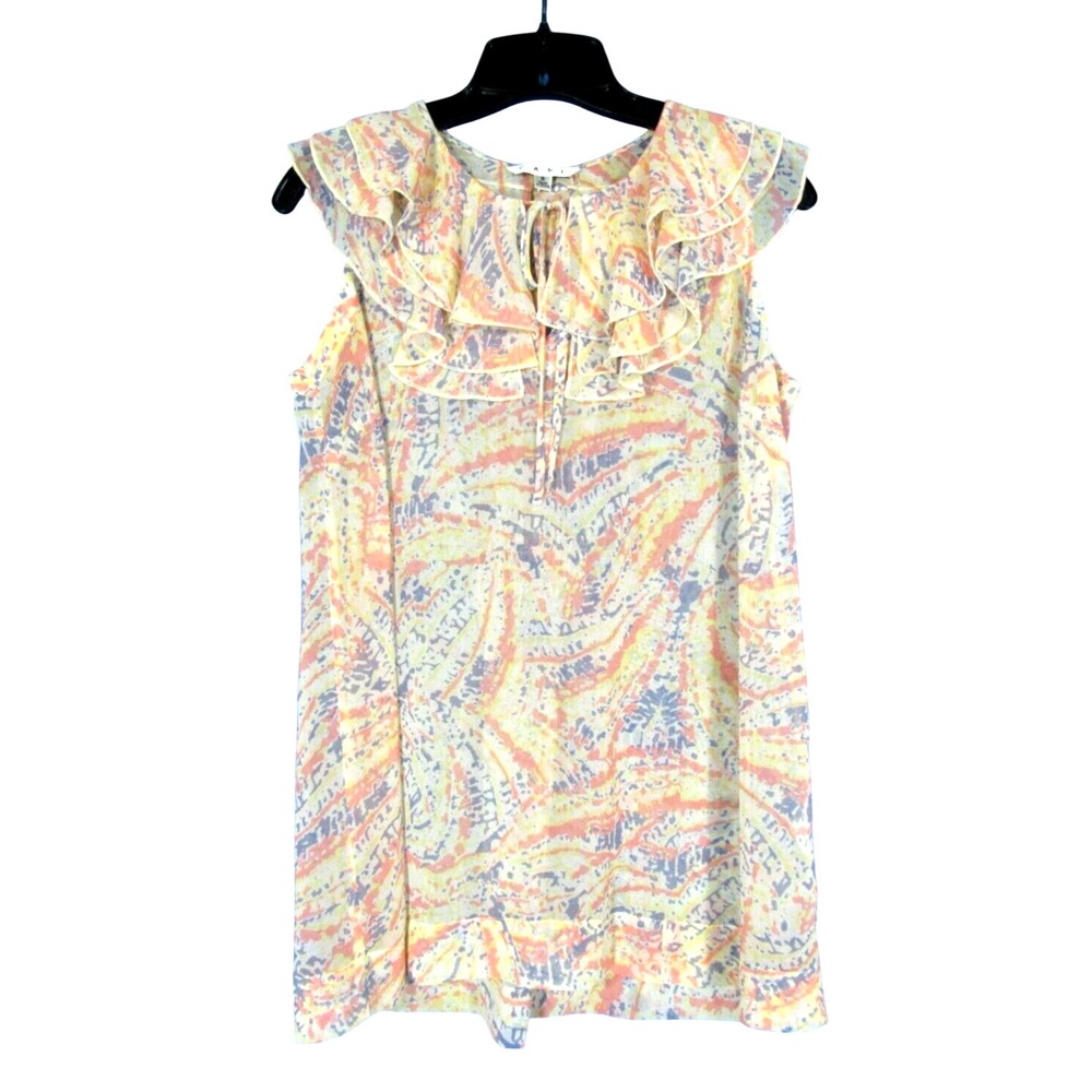 CABI #837 Sheer CHIFFON Sleeveless RUFFLE COLLAR Pastel FLASHBACK TUNIC TOP Sz S